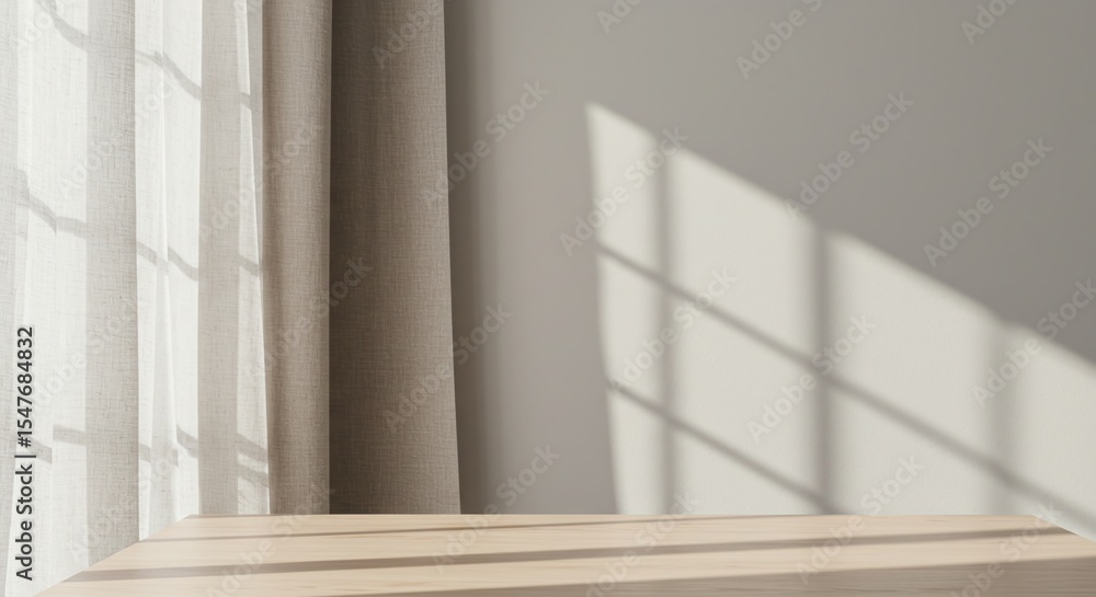 Fototapeta premium Sunlit Room with Curtain and Shadow