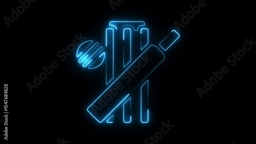 Glowing neon cricket icon isolated on black background. HD Video motion graphic animation