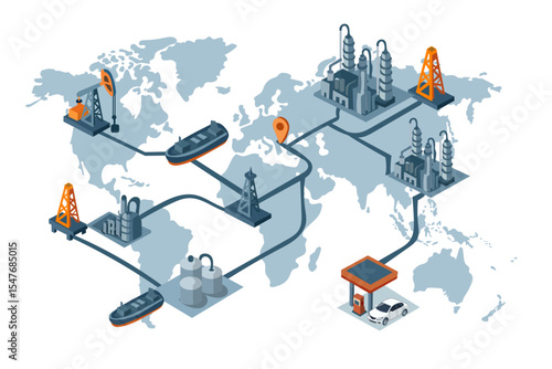 Global energy, Oil transportation, Fuel distribution, Energy resources, Shipping routes, Oil rigs, Refineries, Global map, Industrial pipeline, Energy network
