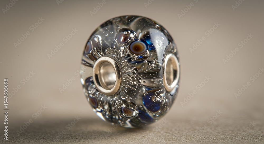 Exquisite Glass Bead with Intricate Silver Core and Air Bubbles Exquisite Glass Bead with Intricate Silver Core and Air Bubbles