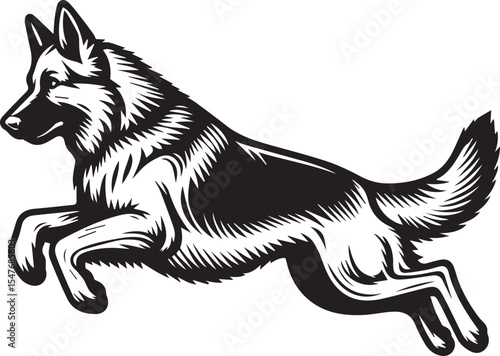 German Shepherd Dog Silhouette Vector | Black and White Illustration	