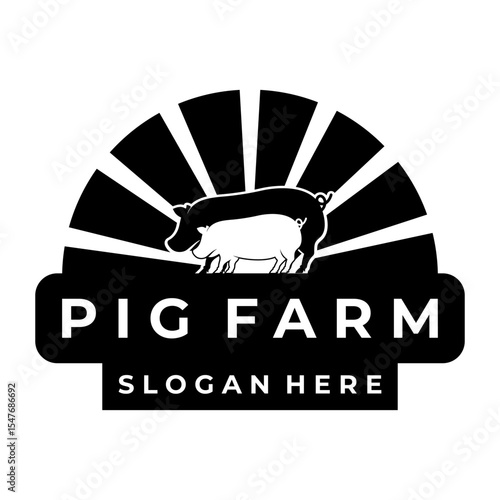 Pig Farm logo design vector. Vintage Farm logo design