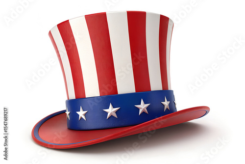 Classic Uncle Sam top hat with an American flag stars and stripes design. 3D illustration isolated on a white background generative ai