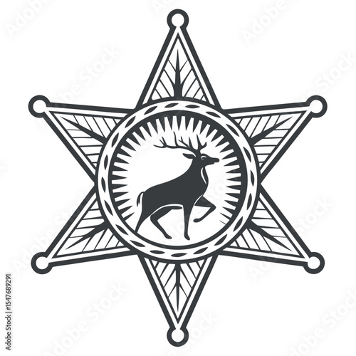 Ornate sheriff star badge with central deer silhouette design