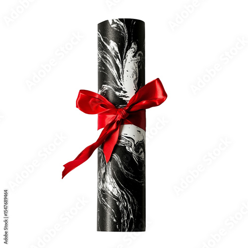 Black And White Diploma With A Red Ribbon