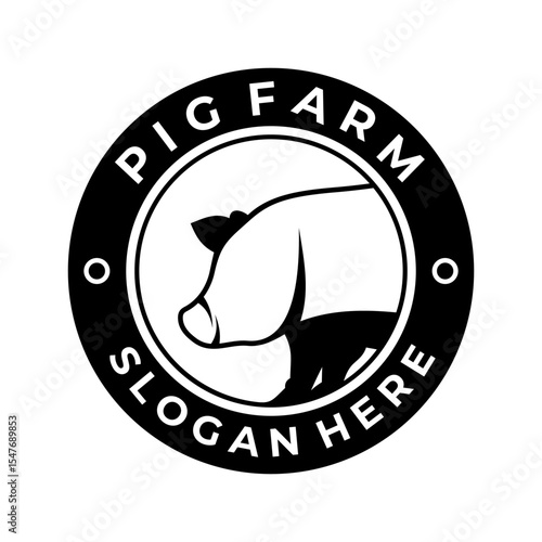 Pig label logo design vector template. Circle pig farm logo design