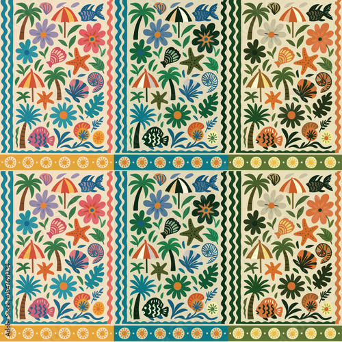 Vibrant Otomi-inspired Mexican folk art pattern trend featuring stylized deer, birds, and floral motifs in a rich, multicolor palette.