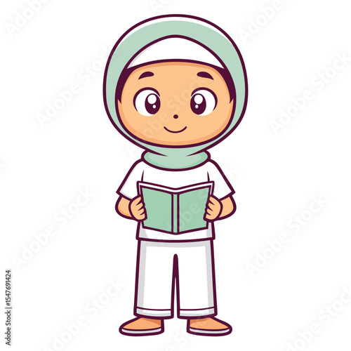 Cute girl reading a book, wearing a hijab