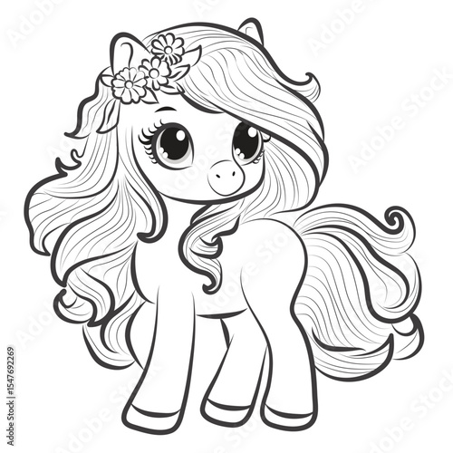 Hand drawn pony Illustration  for coloring vector cute