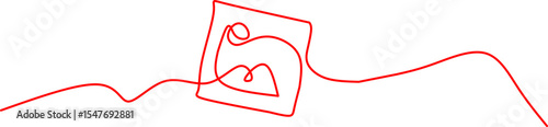 Minimalist one-line drawing of a photo icon with mountain and sun. Perfect for gallery, photography, image upload concepts, or creative visual media branding.
