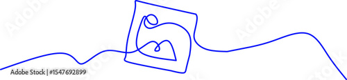 Minimalist one-line drawing of a photo icon with mountain and sun. Perfect for gallery, photography, image upload concepts, or creative visual media branding.