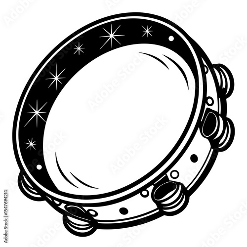 Black and white tambourine with stars isolated on white background