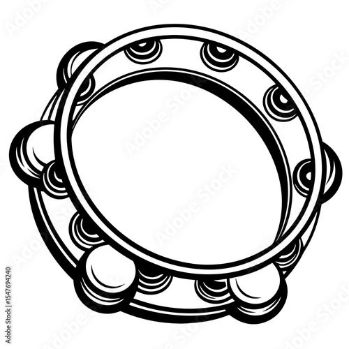 Black and white tambourine isolated on white background