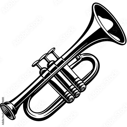 Shiny brass trumpet isolated on white background