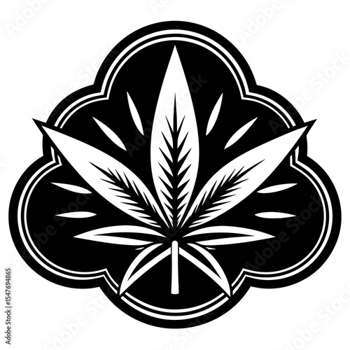 Cannabis leaf emblem isolated on white background