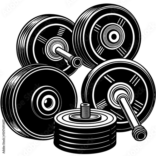 Weight plates and dumbbells isolated on white background