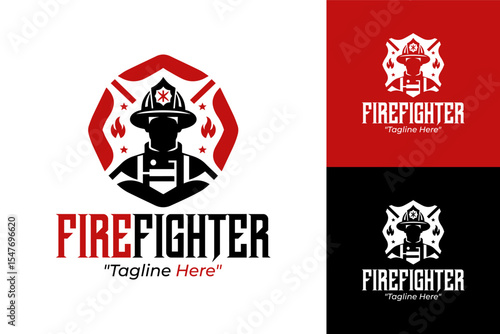 Firefighter Logo with Flames and Firefighter Helmet Design for Branding