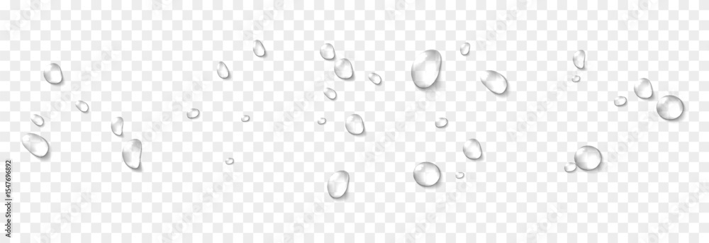 Vector water drops. Drops png, condensation on the window, on the surface. Realistic drops on an isolated transparent background.