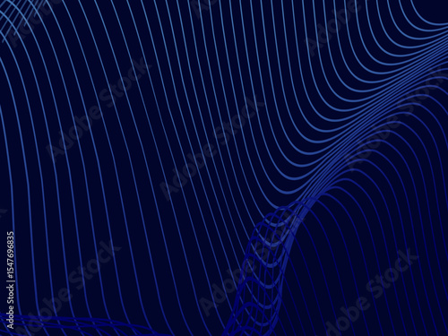 Blue background with modern abstract wave lines. Wave pattern of dark blue thin lines overlapping each other, creating a dynamic and technological abstract background.