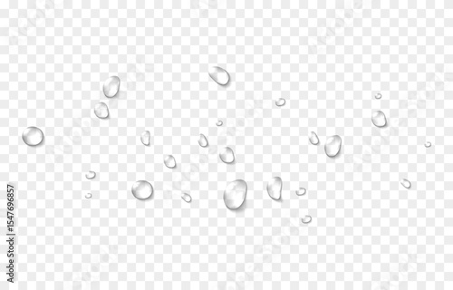 Vector water drops. Drops png, condensation on the window, on the surface. Realistic drops on an isolated transparent background.