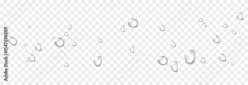 Vector water drops. Drops png, condensation on the window, on the surface. Realistic drops on an isolated transparent background.