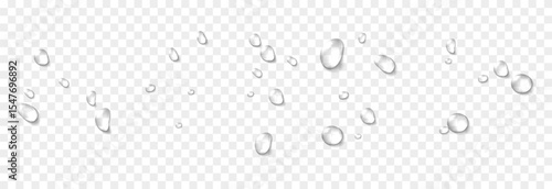 Vector water drops. Drops png, condensation on the window, on the surface. Realistic drops on an isolated transparent background.