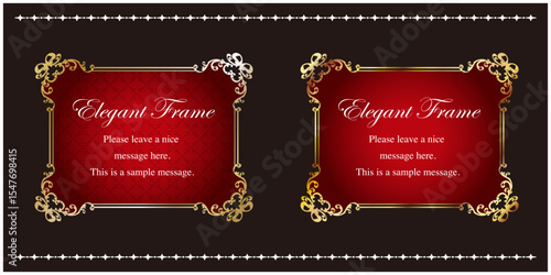 高級感のあるエレガンスなフレームセット、装飾デザイン、飾り罫、上品な背景、金、ゴールド、レッド 、ブラック