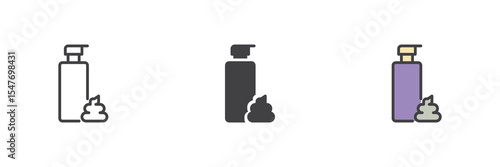 Shaving foam icon set in line, solid and filled outline style