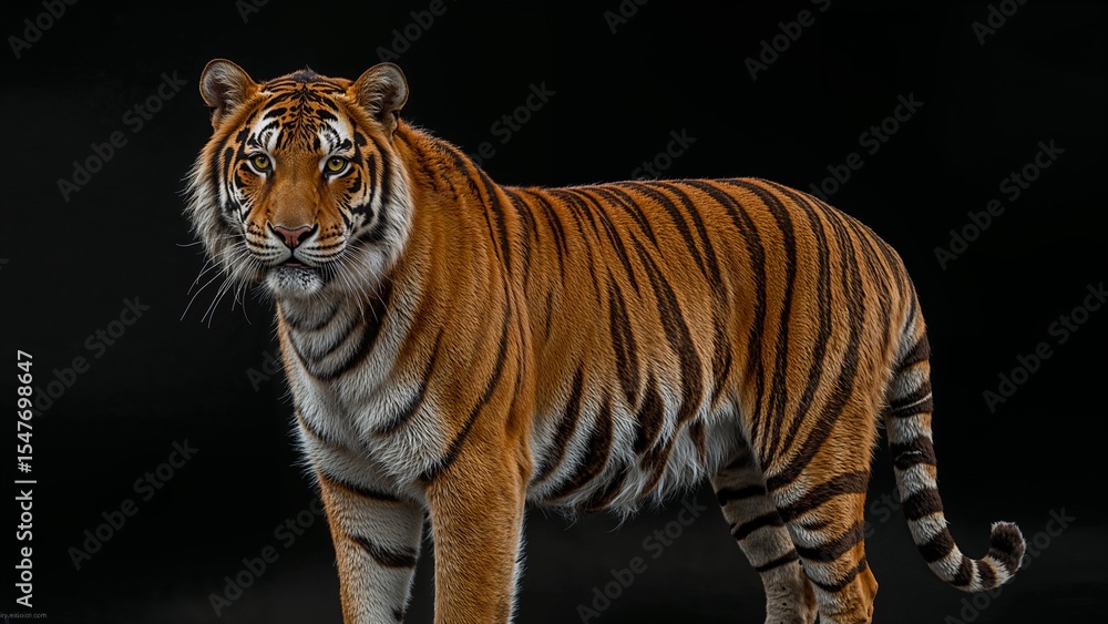 Obraz premium A tiger stands on a black background