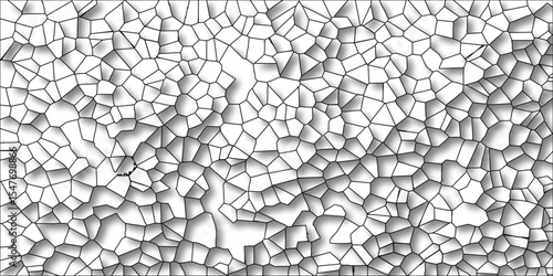 Abstract geometric pattern of irregular shapes with black outlines and shading on a white background