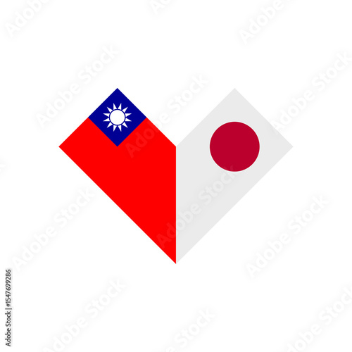 friendship concept. heart shape icon of taiwan and japan flags. vector illustration isolated on white background