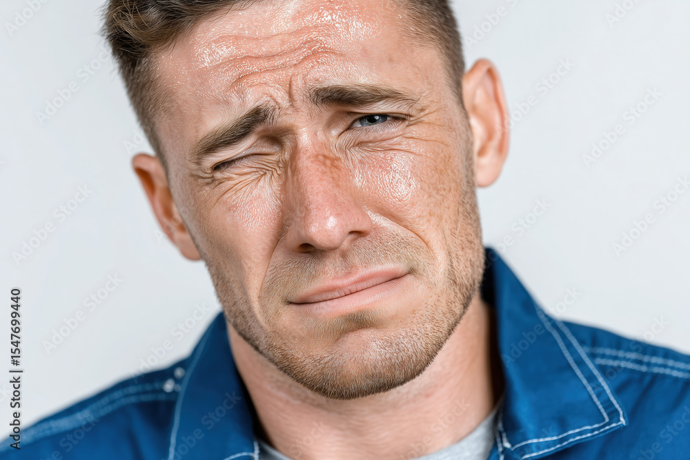 Fototapeta premium Male Face Suffering Pain Stress Sweat Grimace Exhaustion Tension Illness Headache Fever Tired