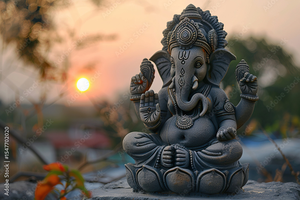 Obraz premium Bright holiday composition for happy Ganesh Chaturthi, abstract vivid composition consists of fictional unreal fantastic vision on background