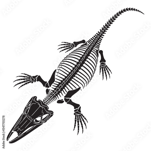 Art of extinction beneath the surface – Mosasaur skeleton silhouette in artistic Mosasaur skeleton vector – Mosasaur skeleton illustration

