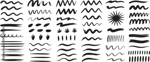Brush Strokes Collection Vector Illustration Set with Various Line Styles