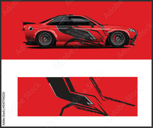 Red Sports Car with Black and Grey Racing Stripes Design Concept