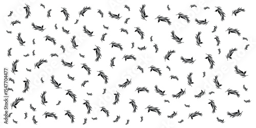 Black and white floral pattern scattered leaves