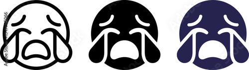 Crying emoji icon vector illustration sad face expression tears streaming down cheeks isolated on background editable stock vector