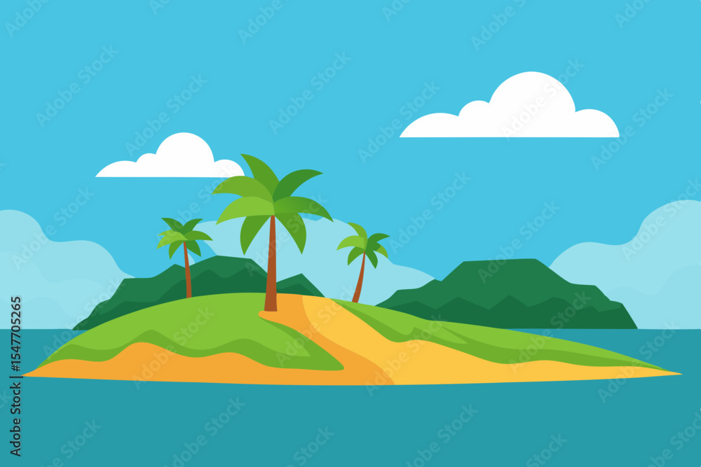 Obraz premium Tropical island paradise with palm trees and sandy beach