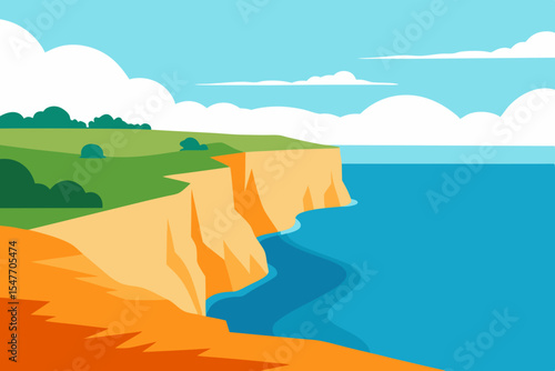 Scenic coastal cliffs landscape illustration
