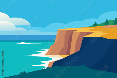 Ocean cliffside landscape illustration