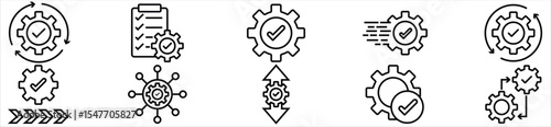 Gear and Process Management Icons – Quality Control and System Optimization Symbols