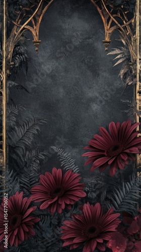 Elegant Crimson Gladiolus Framed by a Golden Skull Border.