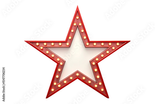 Red star sign with lights isolated on transparent background