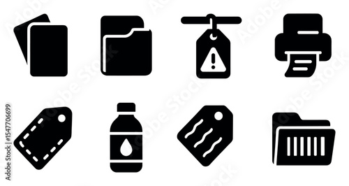 Office and document solid icon set. organizational, file management icon collection