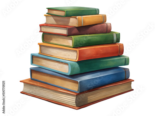 Stack of Colorful Vintage Books on Transparent Background