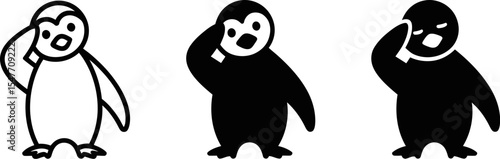 Penguin cartoon vector illustration with salute pose for graphic design and animation asset 100 char editable stock vector