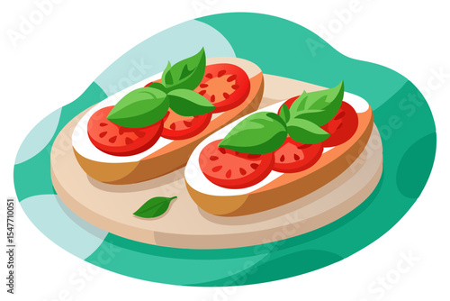 Tasty Bruschetta Platter Vector Illustration