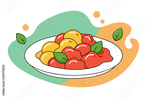 Delicious Gnocchi with Tomato and Pesto Vector Art