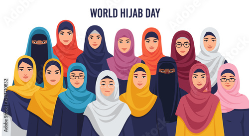 Diverse women in colorful hijabs
